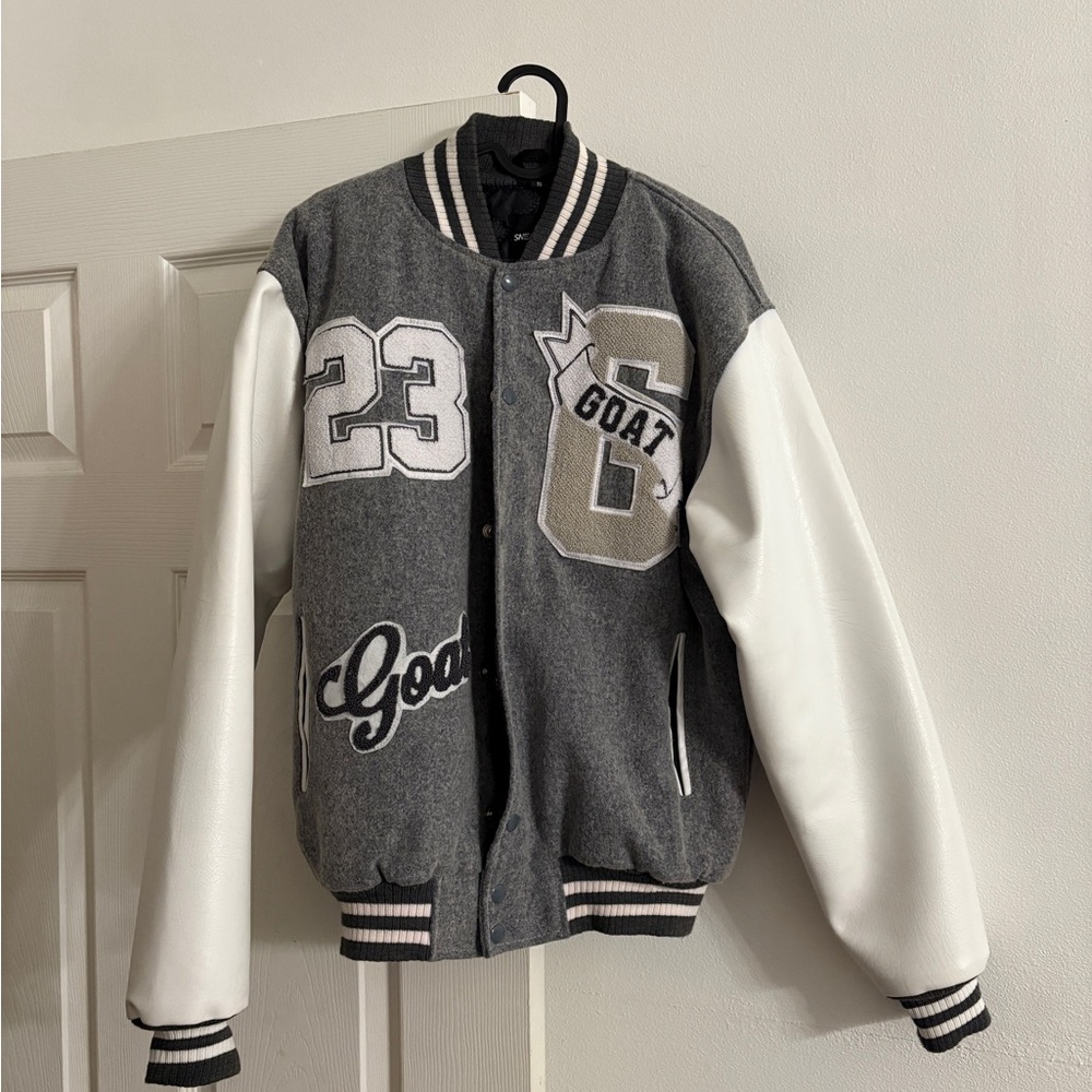 Stylish Gray and White Varsity Jacket